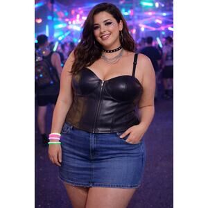 Madden Girl Vegan Leather Corset Bustier Zip Top Black XL Goth Baddie Grunge